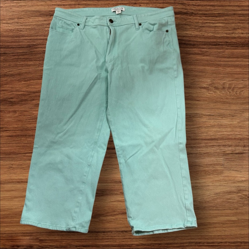 Coldwater Creek Natural Fit Capri Pants Women 16 Blue Turquoise Pockets (689)